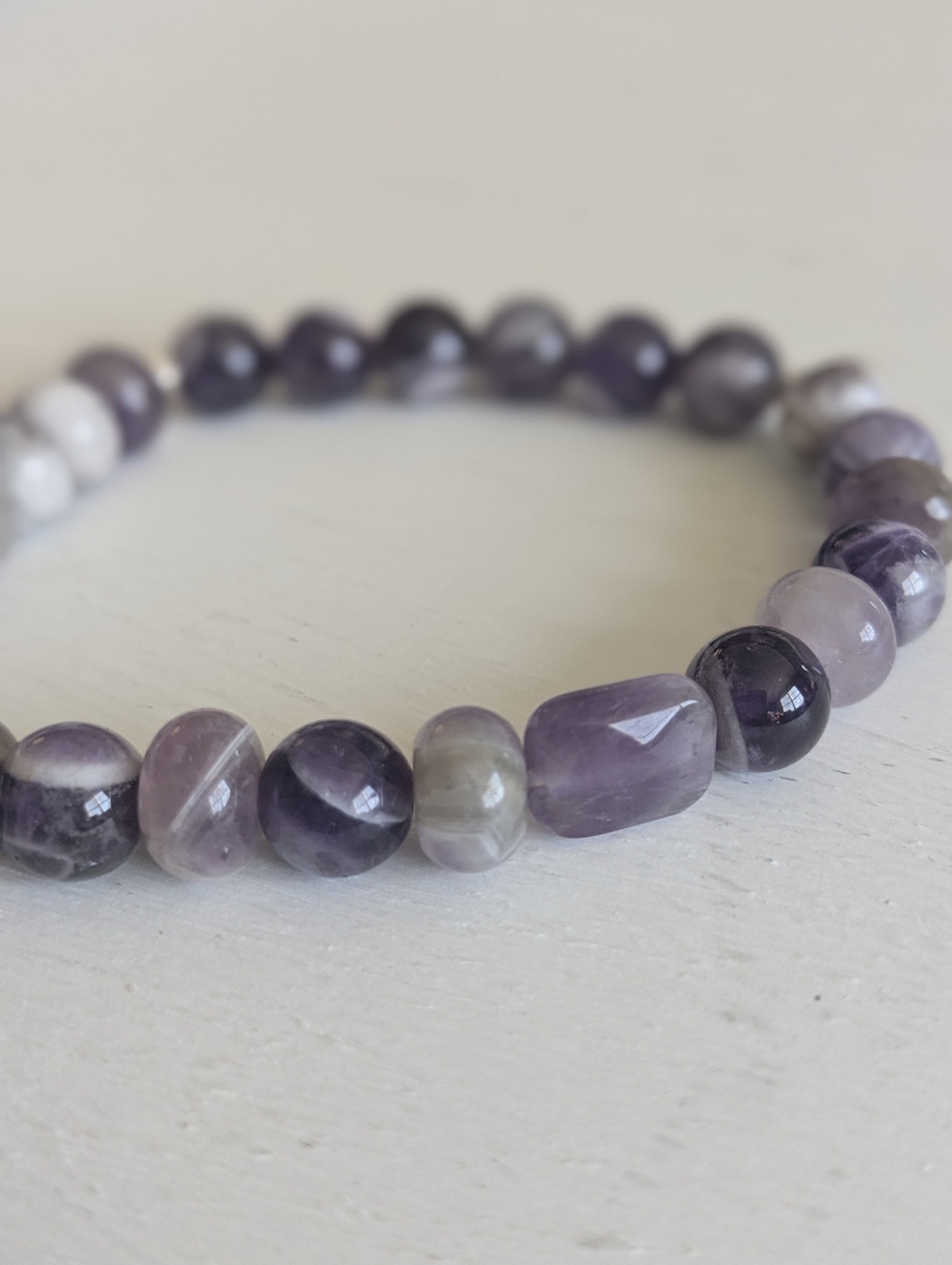 Natural Amethyst and Chevron Amethyst Stone Stretch Bracelet